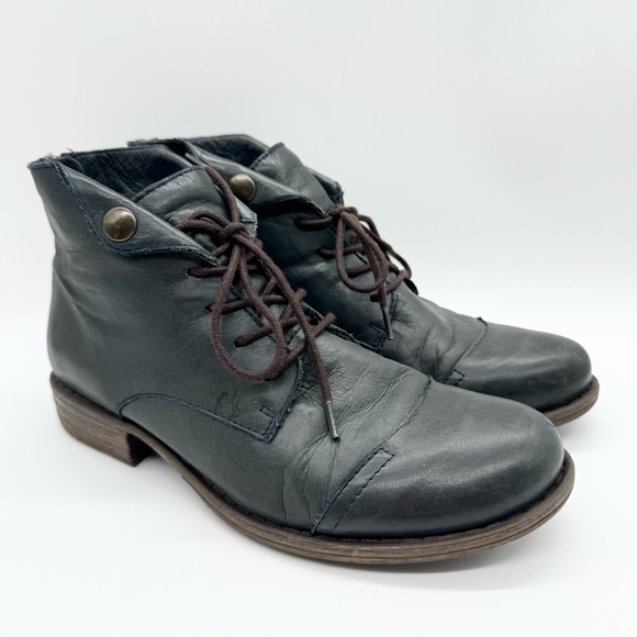 Miz Mooz Womens Lennox Lace-Up Bootie In Ocean Blue Leather Size 8 Minimalist - Picture 2 of 12